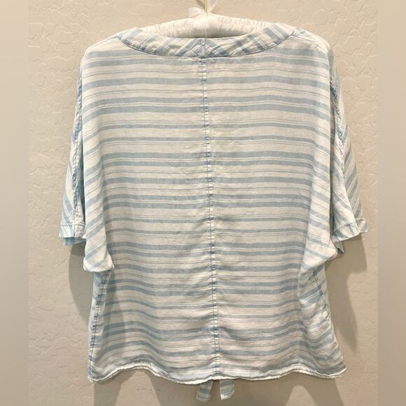 VELVET HEART | Blue White Striped Button Front Tie Blouse Tencel Top | Medium - Picture 3 of 7